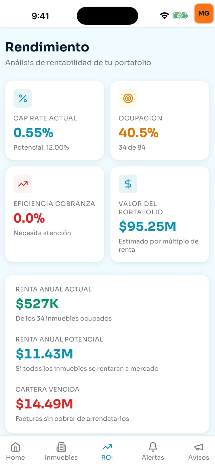 elisa en iPhone: Rendimiento del dueño con Cap Rate y ranking de inmuebles
